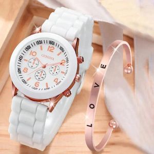 Polshorloges Fashion Women Watches Set White Silicone Jelly Quartz Kijk Ladies Dress polshorloge geschenken voor meisjes relogio feminino reloj