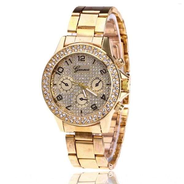 Relojes de pulsera Moda Mujer Reloj de pulsera Correa de acero inoxidable Relojes de cuarzo Romano Doble círculo Diamante Exquisito Reloj de lujo Regalo para esposa