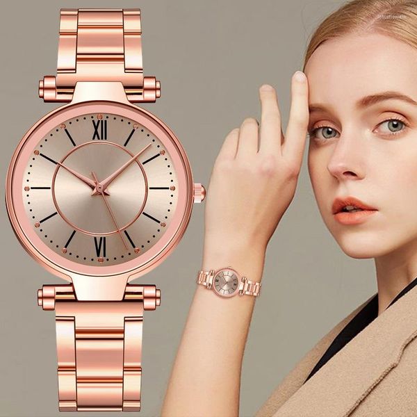 Montres-bracelets Mode Femmes Montre-Bracelet En Acier Inoxydable Bracelet Quartz Montres Casual Rose Or Femelle Haute Qualité Montre-Bracelet Cadeau Pour Femme