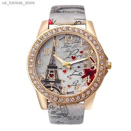 Montre-bracelets Fashion Womens Rignestone Eiffel Tower Pu Leather Quartz240409