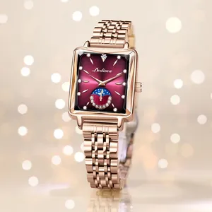 Montres-bracelets à la mode carrée femmes diamant incrusté soleil lune et étoiles montre en direct streaming vente de montres de luxe légères