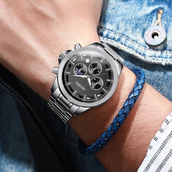Montres-bracelets à la mode haut de gamme montre pour hommes de luxe en acier inoxydable calendrier étanche classique affaires mécanique