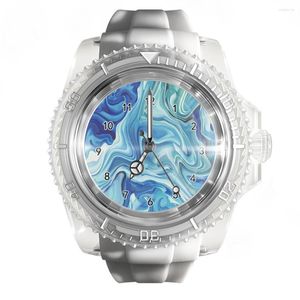 Horloges Modieus transparant siliconen wit horloge aquarel marmerpatroon horloges heren- en dameskwarts sportpols