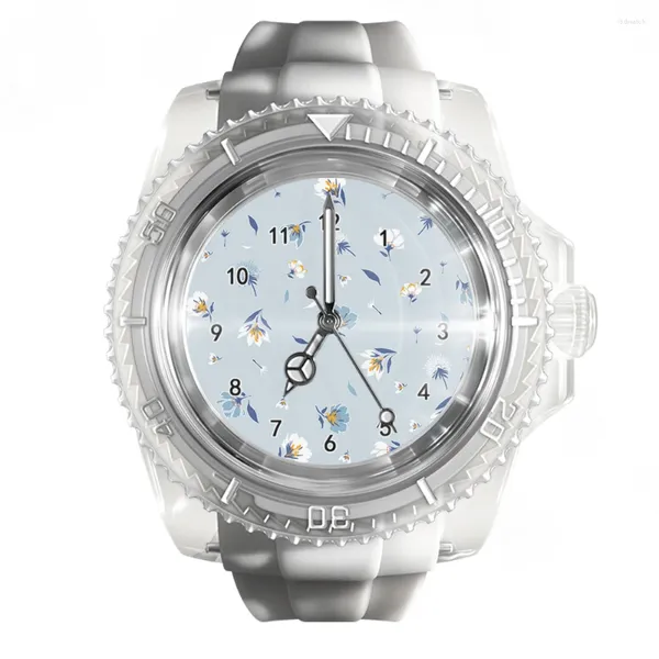 Relojes de pulsera Reloj blanco de silicona transparente de moda Color de planta Personalizado Deportes de cuarzo para hombres y mujeres