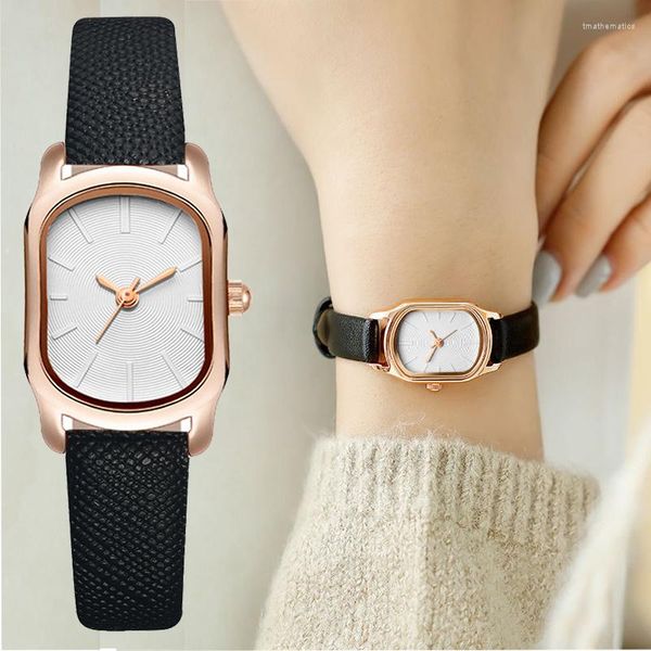 Relojes de pulsera de moda para mujer, reloj de pulsera de cuero, reloj de pulsera informal de cuarzo para mujer, relojes negros pequeños simples para mujer