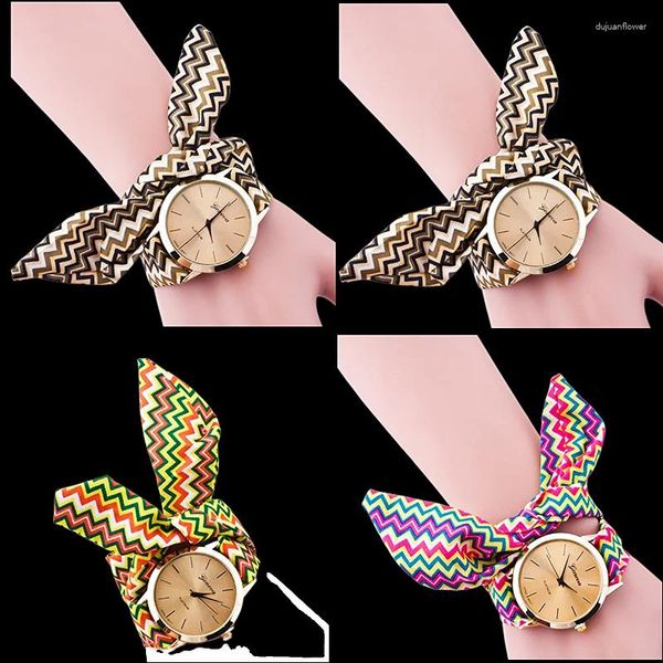 Relojes de pulsera Reloj de pulsera de cuarzo con banda de tela para mujer, diseño clásico, correa de reloj de tela estampada a rayas, reloj para mujer