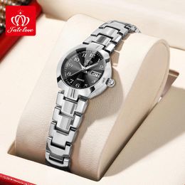 Montres-bracelets Fate Love 818 Quartz Femme Montre en acier inoxydable étanche double calendrier losange cadran élégant diamant robe