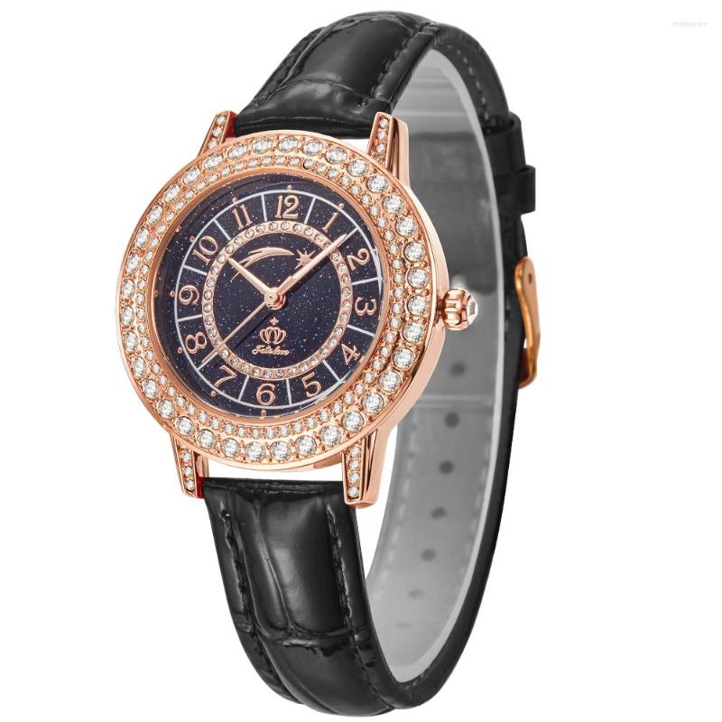 Fate Love 827 Luxe quartz horloge voor dames Waterdicht leer Elegante dameshorloges Cijferschaal Sterrenhemel Wijzerplaat Handklok