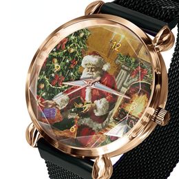 Polshorloges Kamerdag Kerstmis cadeau Kijk Gold Case Black met mesh lint gewone beweging student meisjes 'relojes de mujer