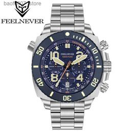 Montre-bracelets FeelNever Sports Diving Quartz Mens 316L en acier inoxydable Sapphire grand cadran masculin 500m Waterproof Watch Reloj Hombre