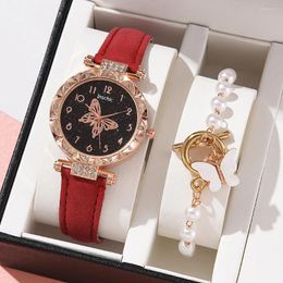 Montre-bracelettes féminines Luxury dames watch bracelet set quartz 2 pcs women horloge cadeaux bracelet en cuir reloj para mujer