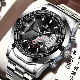 Montres-bracelets FNGEEN luxe hommes montres en acier inoxydable bande mode étanche montre à quartz pour homme calendrier mâle horloge Reloj Hombre S001 231114