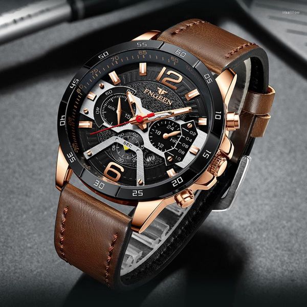 Relojes de pulsera FNGEEN de lujo con personalidad para hombre, relojes luminosos impermeables resistentes al desgaste, correa de cuero, reloj deportivo para hombre, reloj Masculino