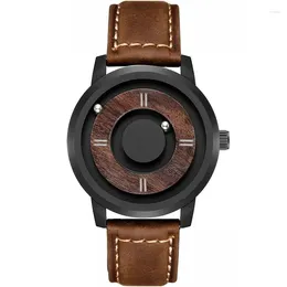 Horloges FNGEEN magnetisch horloge houten wijzerplaat herenmode casual quartz minimalistische lederen band