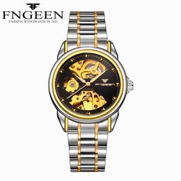 Muñecos de pulsera Fngeen Women Mechanical Watch Implood Hands Luminoso Reloj Gold Gold Watches Orologio Donna Reloj Automatico para MUJ 256D