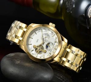 Relojes de pulsera para hombres 2023 Nuevos relojes para hombre Tourbillon Cinco agujas Reloj mecánico automático Tis 1853 Top Marca de lujo Correa de acero Hombres Moda Fase lunar