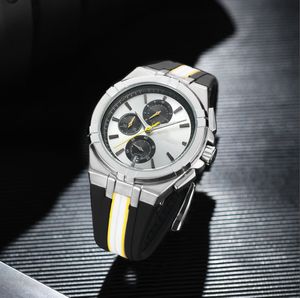 Horloges voor heren 2024 nieuwe herenhorloges zes steken alle wijzerplaatwerk quartz horloge top luxe merk chronograaf klok rubberen riem mode racewagen