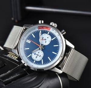 Horloges voor heren Nieuwe herenhorloges Vijf steken Alle wijzerplaat werkt Quartz Horloge Top Luxe Merk Chronograaf klok Stalen en lederen riem mode Breit Top Time