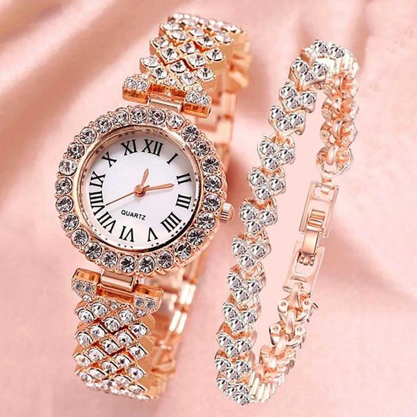 Montres-bracelets pour femmes ES 2023 produits les plus vendus de luxe Brand RELOJ MUJER BRACELET SET DIAMAND Steel Band D240430