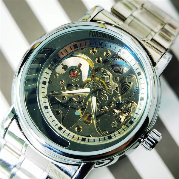 Montres-bracelets Forsining 2023 Série 3D Creux Silver Mens Montres De Luxe Automatique Montre Mécanique Pour Hommes Top Marque Squelette Homme Horloge