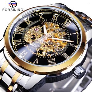 Horloges Forsining 349 Heren Automatisch Horloge Rond Skeleton Roestvrij Staal Mechanisch Zakelijk Klok Relogio Masculino Erkek Kol Saati