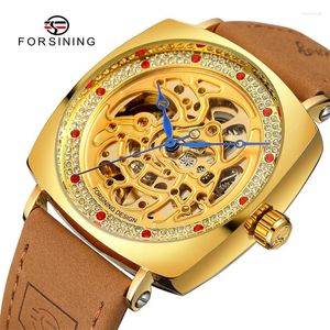 Polshorloges Forsining Automatische mechanische heren Polshorloge Militaire sport mannelijke klok top origineel waterdicht lederen horloge 8274