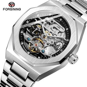 Polshorloges verstrekken automatische mechanische mannen polshorloge militaire leger sport mannelijke klok top stalen skelet holle horloge 8202