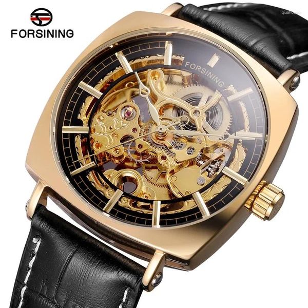 Montres-bracelets Forsining automatique mécanique hommes montre-bracelet militaire Sport mâle horloge haut squelette véritable montre en cuir 8153