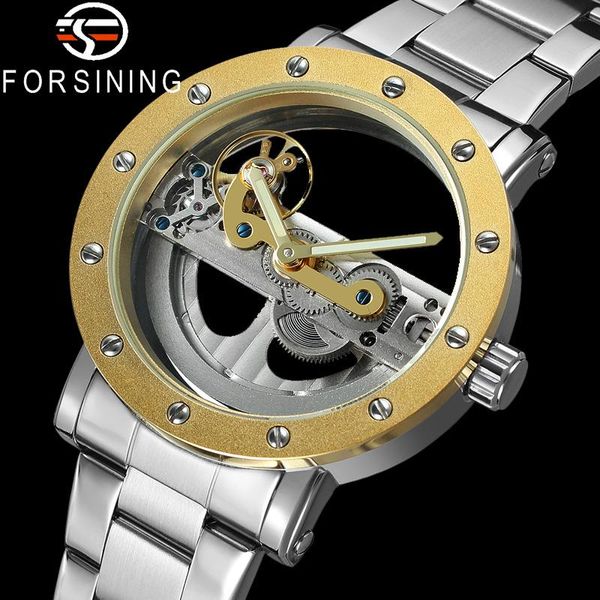 Montres-bracelets FORSINING automatique mécanique hommes montre-bracelet militaire Sport mâle horloge haut Transparent squelette homme montre 9418E
