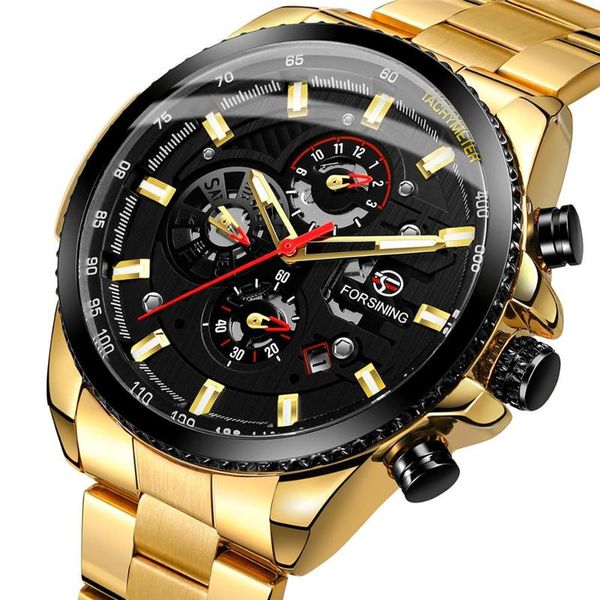 Montres-bracelets Forsining Marque Hommes D'affaires Montre En Acier Inoxydable En Cuir Automatique Mécanique De Luxe Sport Mâle Date Semaine Horloge MontresWristw