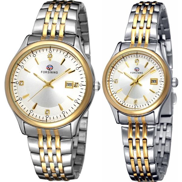 Relojes de pulsera Forsining Pareja Relojes Amantes Acero inoxidable Señoras Par Hombres Mujeres Unisex Cuarzo Muñeca