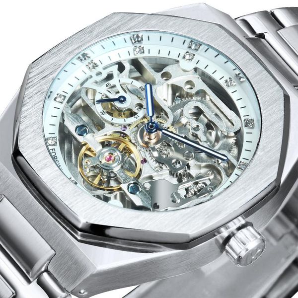 Relojes de pulsera Forsining Fashion Business Tourbillon Relojes mecánicos automáticos para hombre Astilla Metal Correa de acero inoxidable Relojes Zegarek Meski
