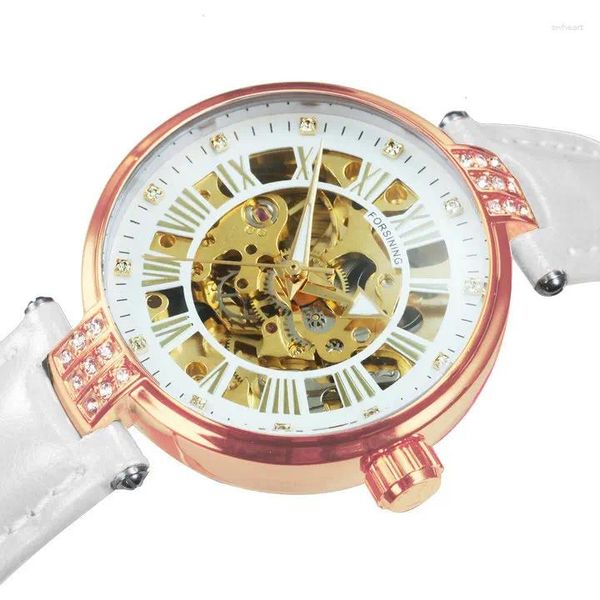 Relojes de pulsera Forsining Moda Elegante Reloj automático para mujeres Esqueleto de negocios Relojes mecánicos para mujer Correa de cuero superior