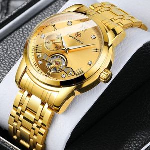 Muñecos de pulsera que están a la moda Tourbillon Retro Retro Menic Mechanical Watch Top Full Golden Luminous Hands Skelet