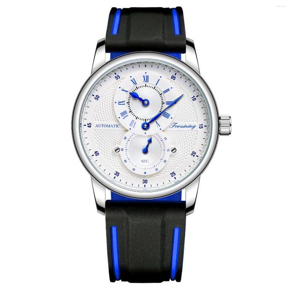Relojes de pulsera Forsining Luxury Men's White Blue Automático Transparente Impermeable Reloj Mecánico Masculino Banda de Silicona Reloj Deportivo