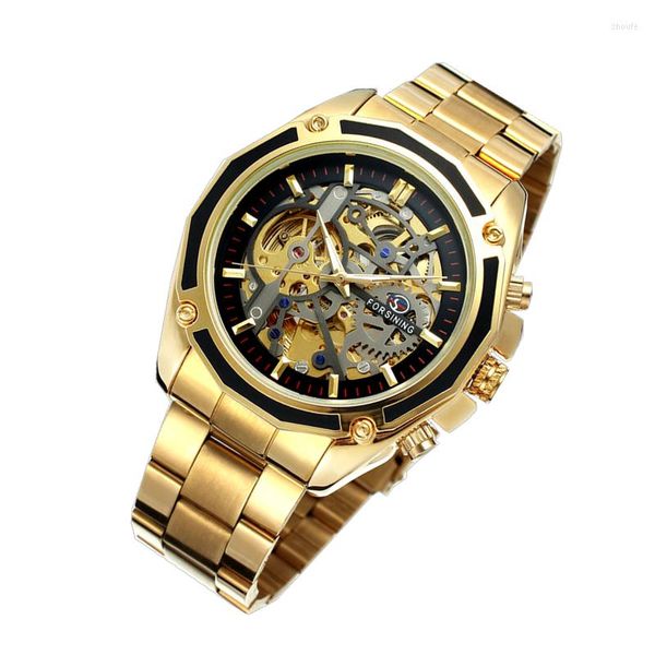 Horloges FORSINING herenhorloge goud skelet roestvrij staal automatische mechanische horloges herenklokken