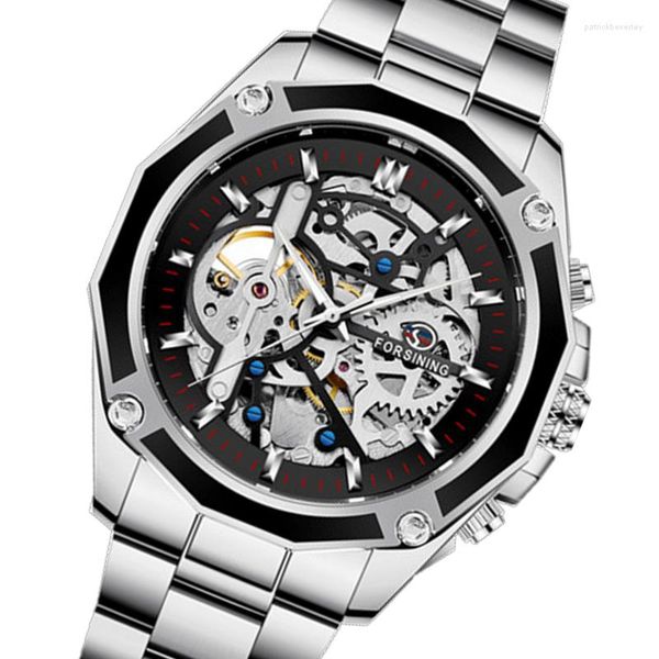 Montres-bracelets FORSINING hommes montre argent acier inoxydable militaire Sport montre-bracelet squelette automatique mécanique mâle