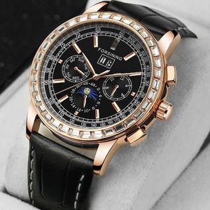 Montre-bracelets pour les montres militaires de montres militaires Top Automatic Sport Watch for Men Mechanical Leather Rose Diamond Case