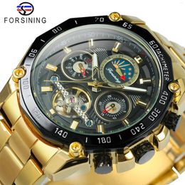 Montre-bracelets Forsiner Military Tourbillon Skeleton Automatic Watch For Men Luxury Moon Phase Gold Metch Motchical Watchs en acier inoxydable