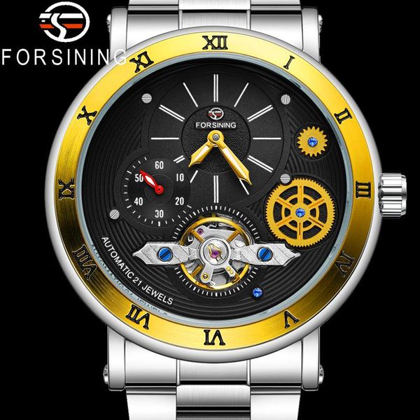 Relojes de pulsera FORSINING Tourbillon Reloj mecánico automático para hombres Reloj deportivo militar Reloj masculino Top Gold Classic Man Watch 8224