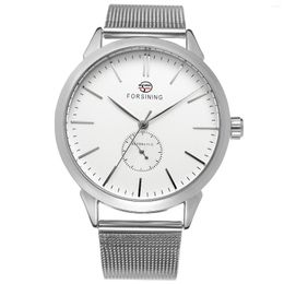 Montres-bracelets Forsining Trend Fashion Surface blanche et aiguille des secondes en argent One Eye Montre mécanique automatique Poignet pour hommes