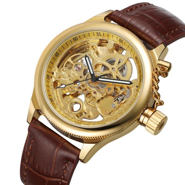 Montres-bracelets Forsining Montre Hommes Squelette Automatique Mécanique Or Vintage Bracelet En Cuir Hommes Montres Top Marque LuxuryWristwatches