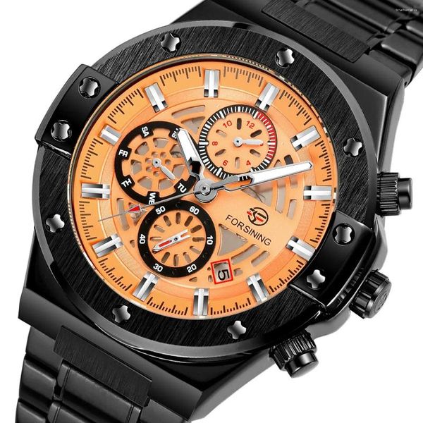 Montre-bracelets ForsiNing Watch Mens étanche en acier inoxydable Automatique mécanique montre la bracele