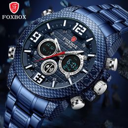 Horloges FOXBOX Carbon Fiber Case Sport Heren Horloges Topmerk Luxe Quartz Horloge Voor Mannen Militaire Waterdichte Digitale Polshorloge Klok 230712