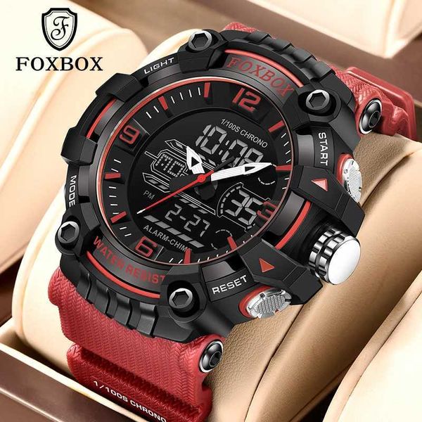 Montres-bracelets FOXBOX hommes Sport montres double temps montre numérique Quartz 30 m montre étanche Led montre militaire Sport 0051 hommes montre-bracelet L2303