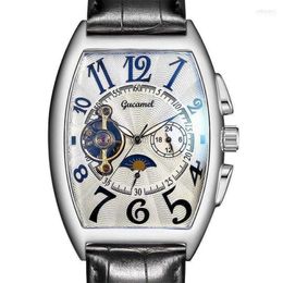 Montres-bracelets Frank même design édition limitée en cuir Tourbillon montre mécanique Muller Mens Tonneau Top cadeau masculin Will22233o