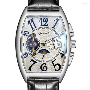 Relojes de pulsera Frank Mismo diseño Edición limitada Tourbillon de cuero Reloj mecánico Muller Mens Tonneau Top Regalo masculino Will223195