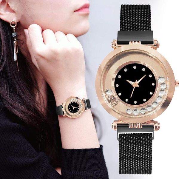 Montres-bracelets livraison gratuite femmes or Rose diamant Quartz montre-Bracelet de luxe mode montres ciel étoilé montre Bracelet magnétique