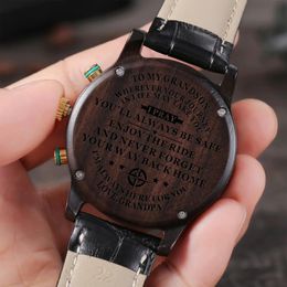 Relojes de pulsera del abuelo a mi nieto Moda de lujo Hombres impermeables Grabe su reloj personalizado Correa de cuero Cumpleaños Grad2411