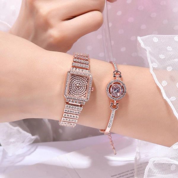 Relojes de pulsera Reloj de pulsera con incrustaciones de diamantes completo Reloj de pulsera de cuarzo informal para mujer Banda de cinturón de malla Relojes de pulsera analógicos de moda Reloj de plata Para Mujer